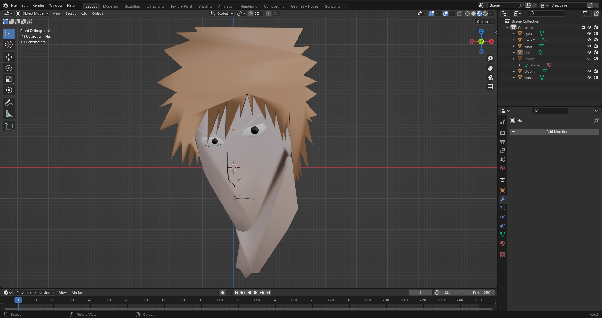 I tried to make Ichigo Kurosaki’s face in Blender